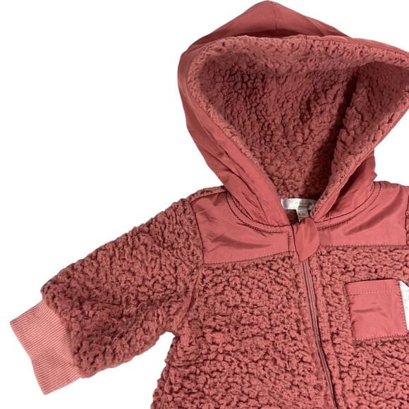 Tahari Baby Fleece Sherpa Hooded Bunting Suit 0-3M Pink Rose Zip Front - Picture 4 of 8